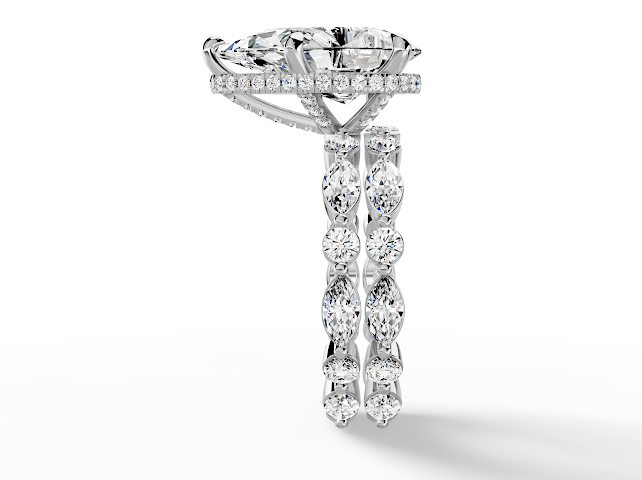 Pear on marquise round wedding band included